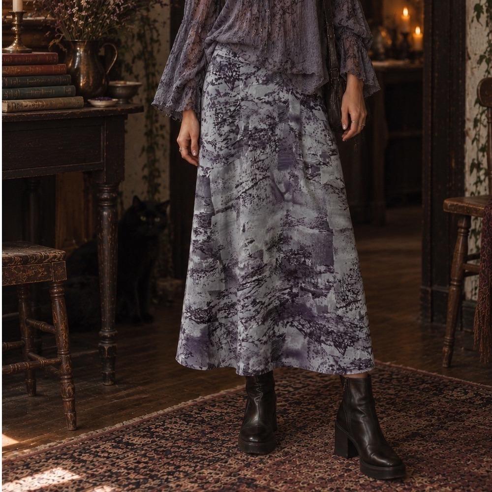 Vtg Y2K 90s Midi Skirt Womens sz 6 Fairy Grunge Phoebe practical magic purple
